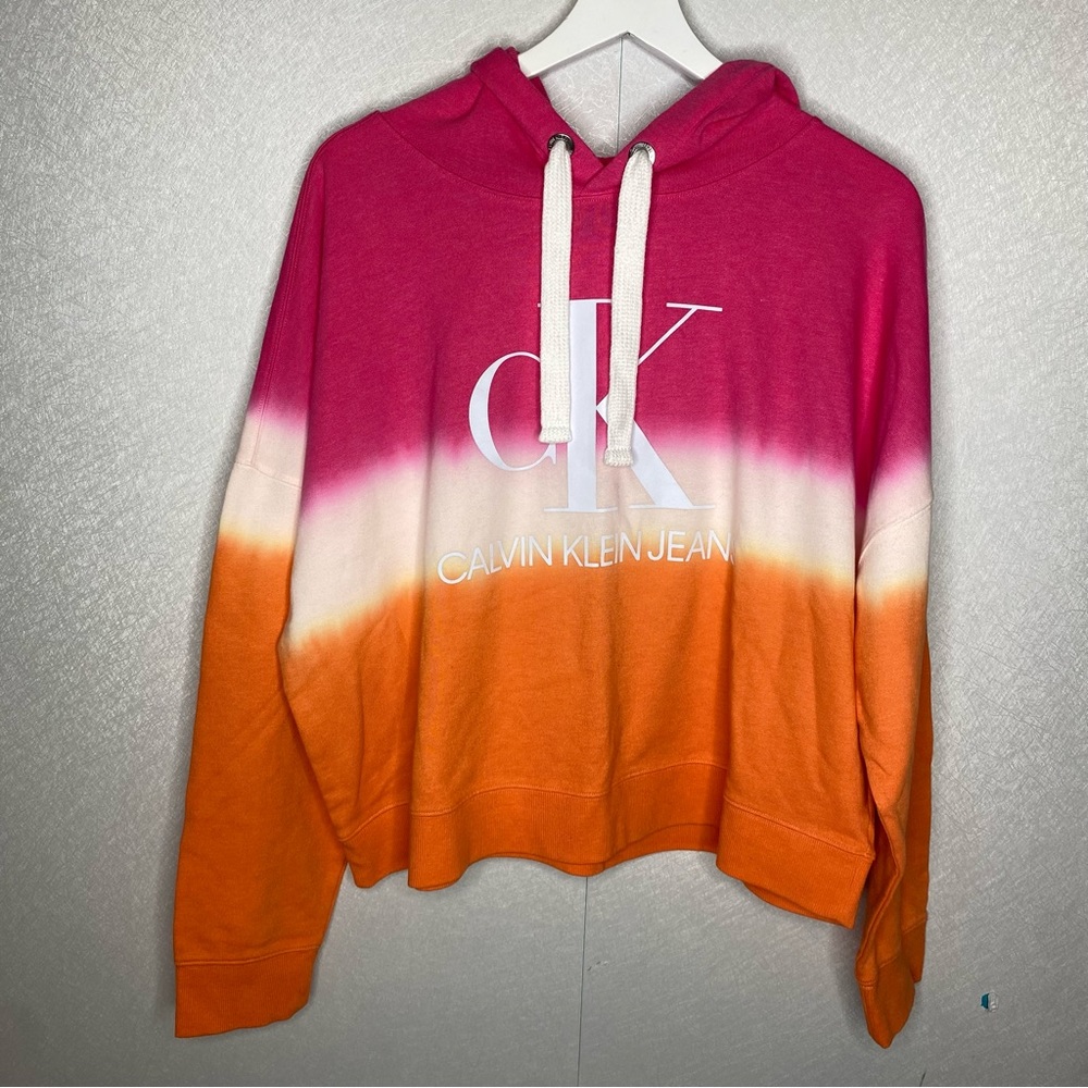 Calvin Klein Dip Dye Logo Crop Hoodie Size X-Large